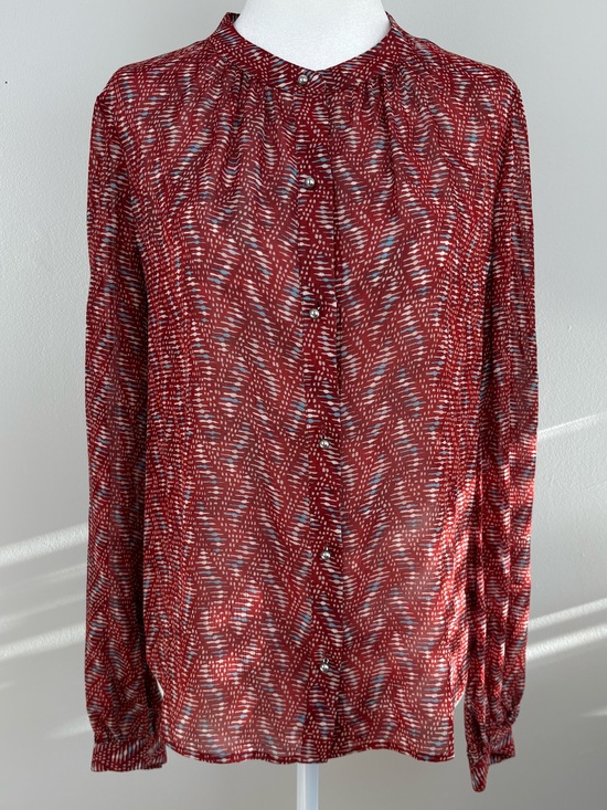 Veronica Beard Tops - Veronica Beard Red Printed Button-Down Blouse Size 6 100% Silk Boho EUC